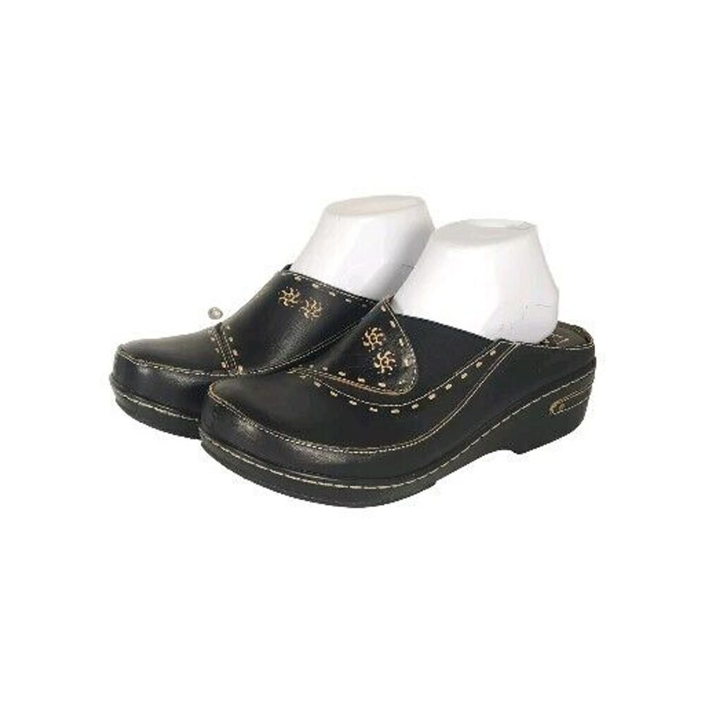 L'artiste Spring Step Women's Chino EU42 US11-11,5 Black Leather Floral Clogs